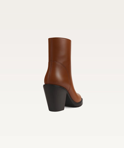 Mid-Heel Leather Ankle Boots