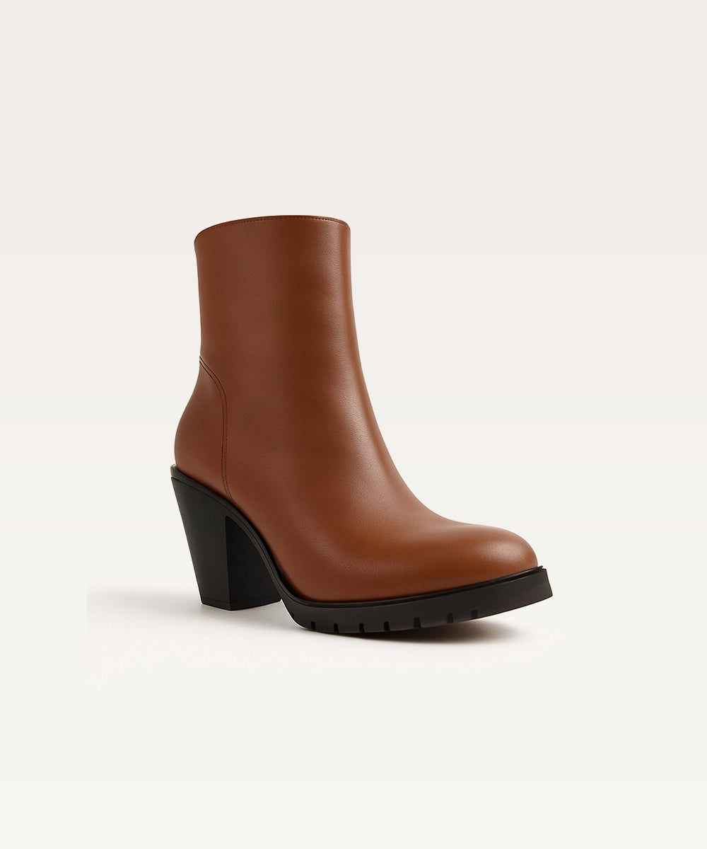 Mid-Heel Leather Ankle Boots