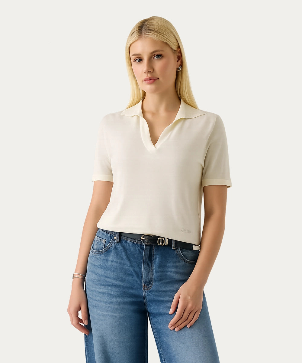 Women V Neck Polo Top