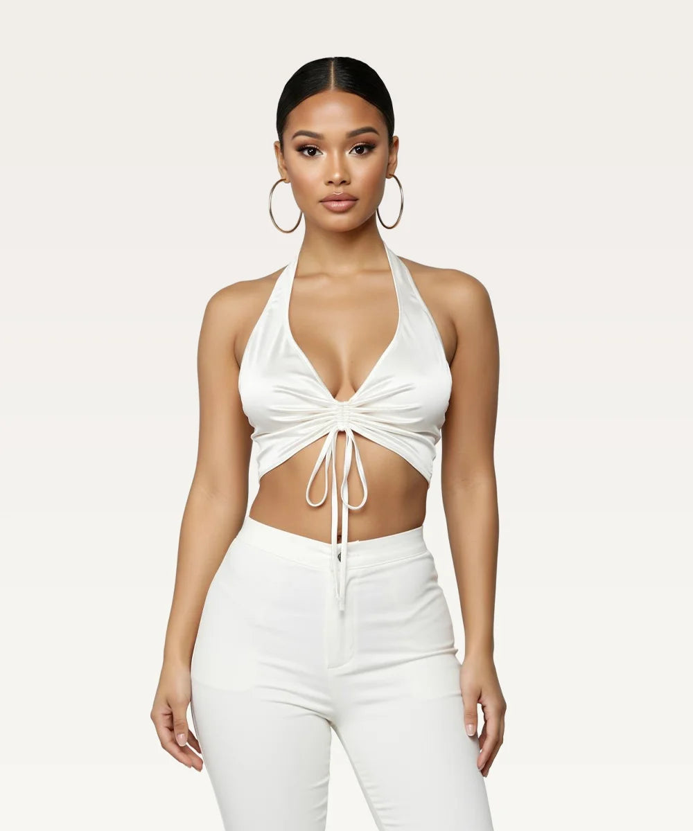 Ribbed Draped Cropped Top