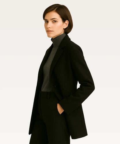 Women Black Solid Overcoat