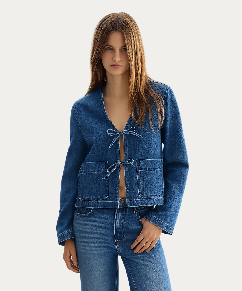 Cropped Denim Tie Jacket