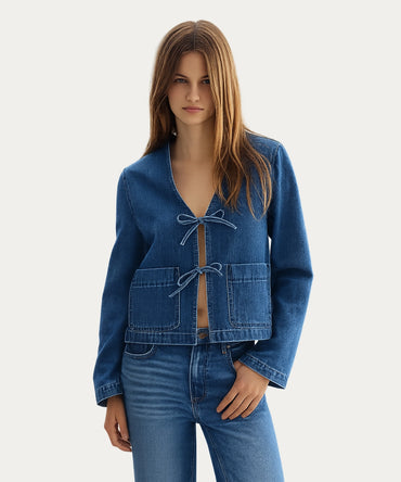 Cropped Denim Tie Jacket