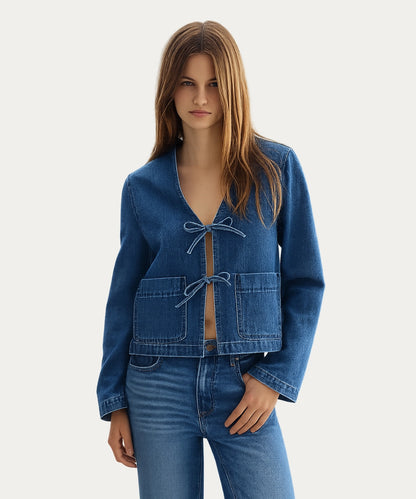 Cropped Denim Tie Jacket