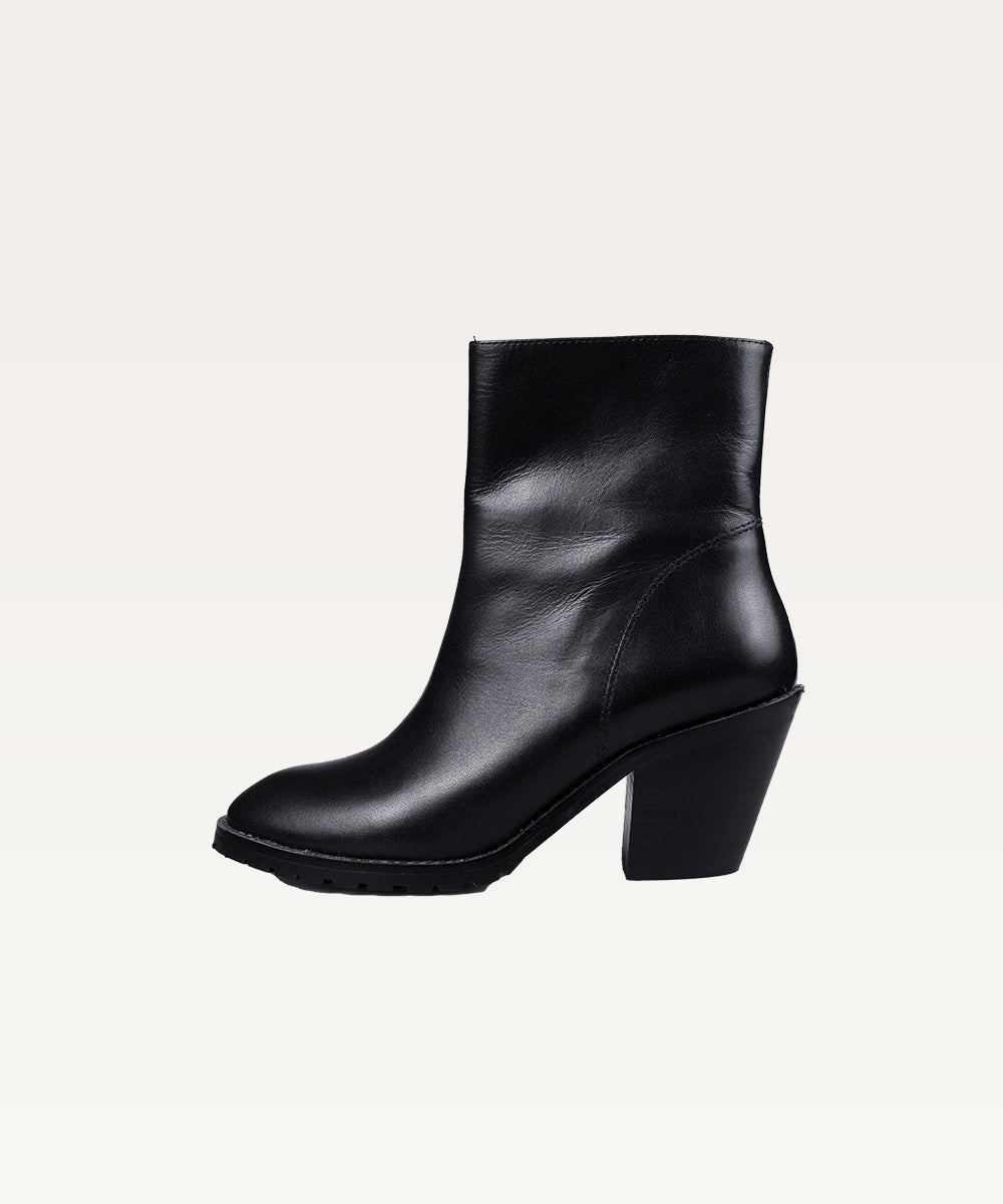 Mid-Heel Leather Ankle Boots