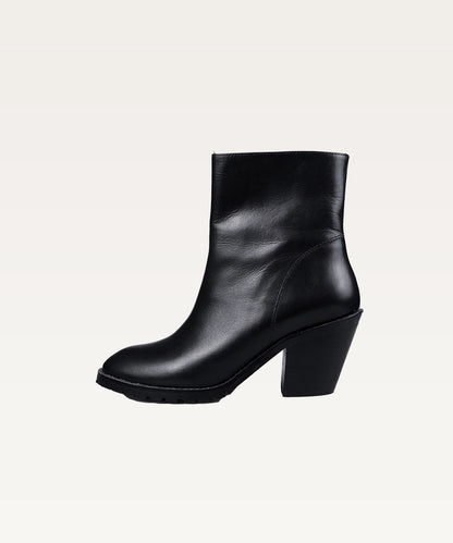 Mid-Heel Leather Ankle Boots