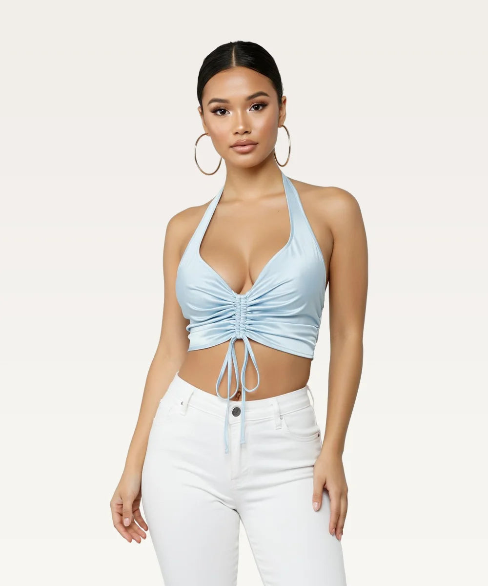 Ribbed Draped Cropped Top