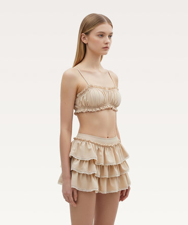 Linen-blend Gathered Crop Top