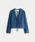 Cropped Denim Tie Jacket