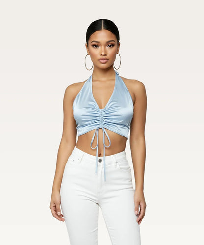 Ribbed Draped Cropped Top