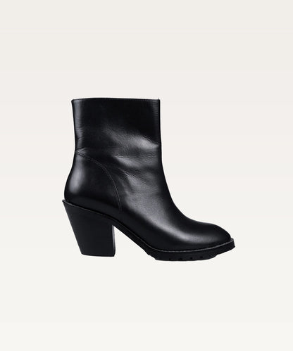 Mid-Heel Leather Ankle Boots