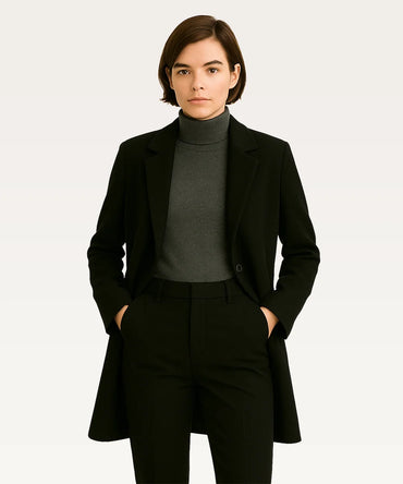 Women Black Solid Overcoat