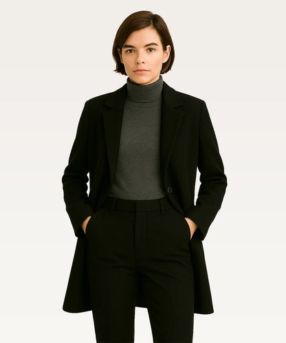 Women Black Solid Overcoat