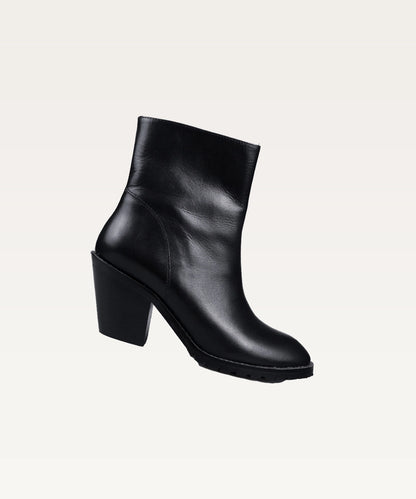 Mid-Heel Leather Ankle Boots