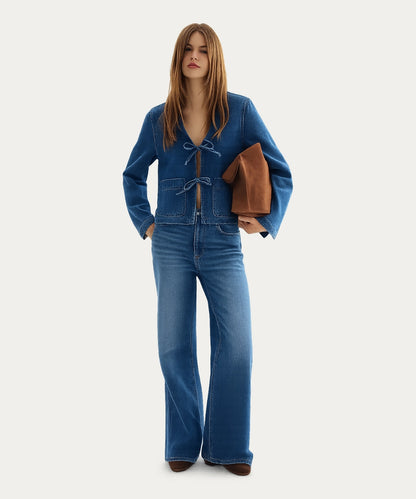 Cropped Denim Tie Jacket