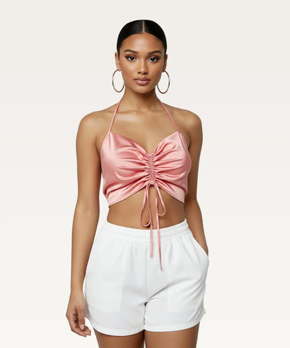 Ribbed Draped Cropped Top