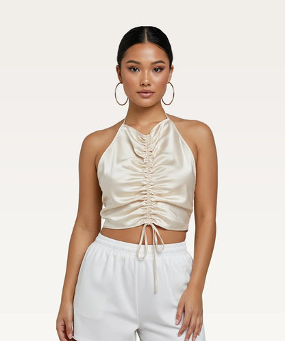 Ribbed Draped Cropped Top