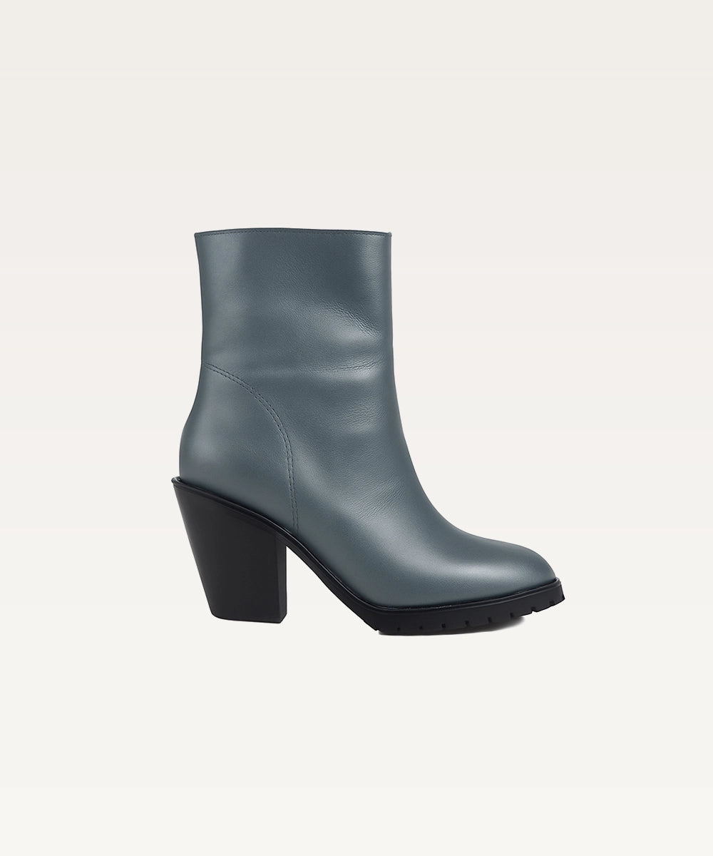 Mid-Heel Leather Ankle Boots