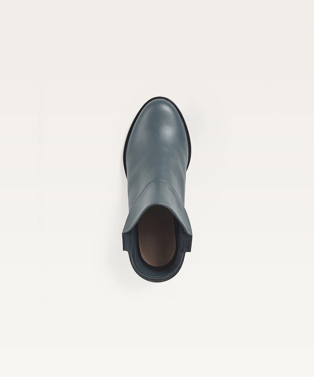 Mid-Heel Leather Ankle Boots