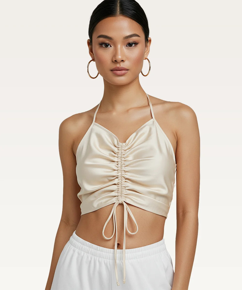 Ribbed Draped Cropped Top