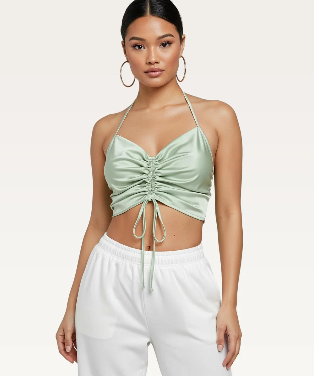 Ribbed Draped Cropped Top