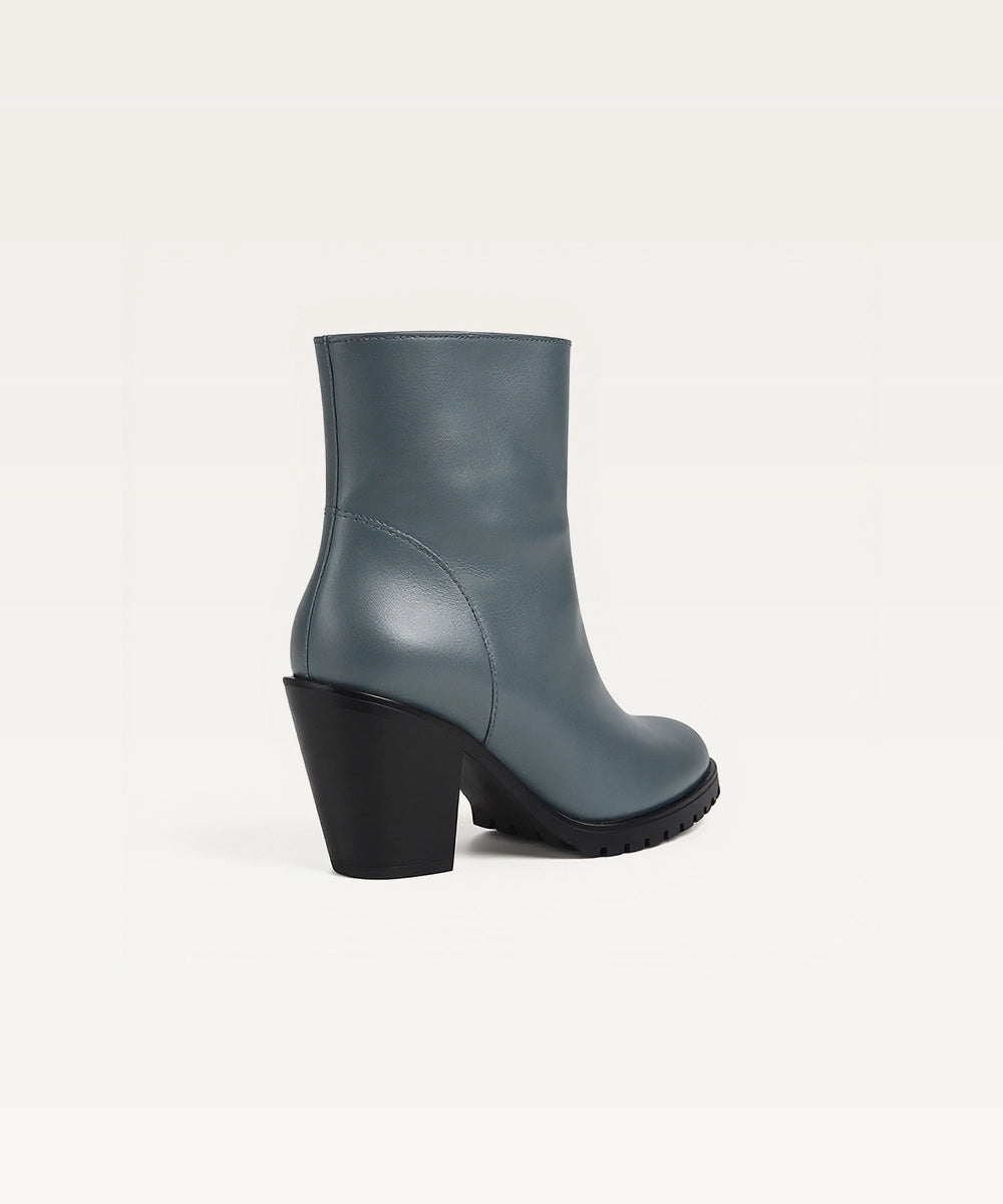 Mid-Heel Leather Ankle Boots