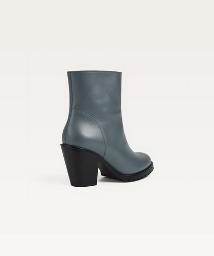 Mid-Heel Leather Ankle Boots