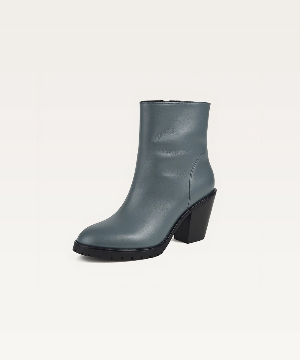 Mid-Heel Leather Ankle Boots