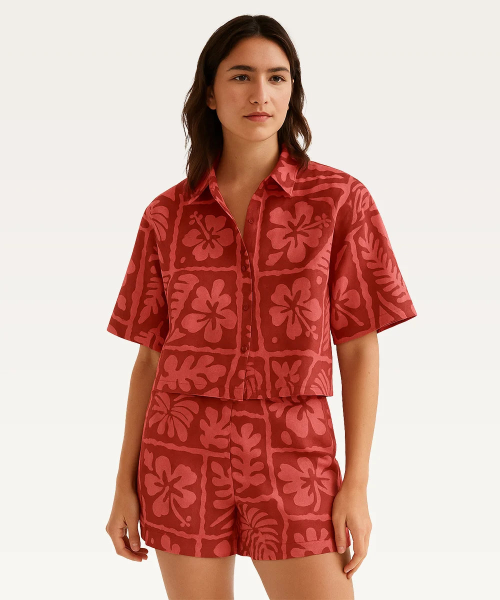 Women Tropical Print Shirt