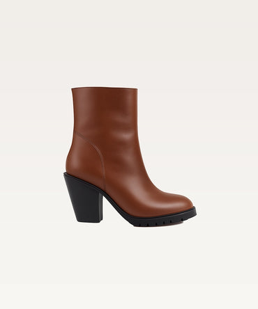 Mid-Heel Leather Ankle Boots