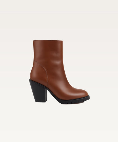 Mid-Heel Leather Ankle Boots